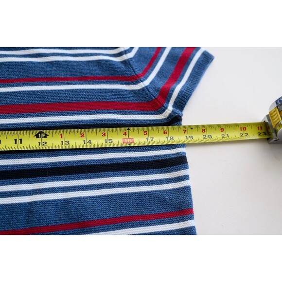 Vintage Talbots blue striped L cotton short sleeve sweater - Picture 3 of 6